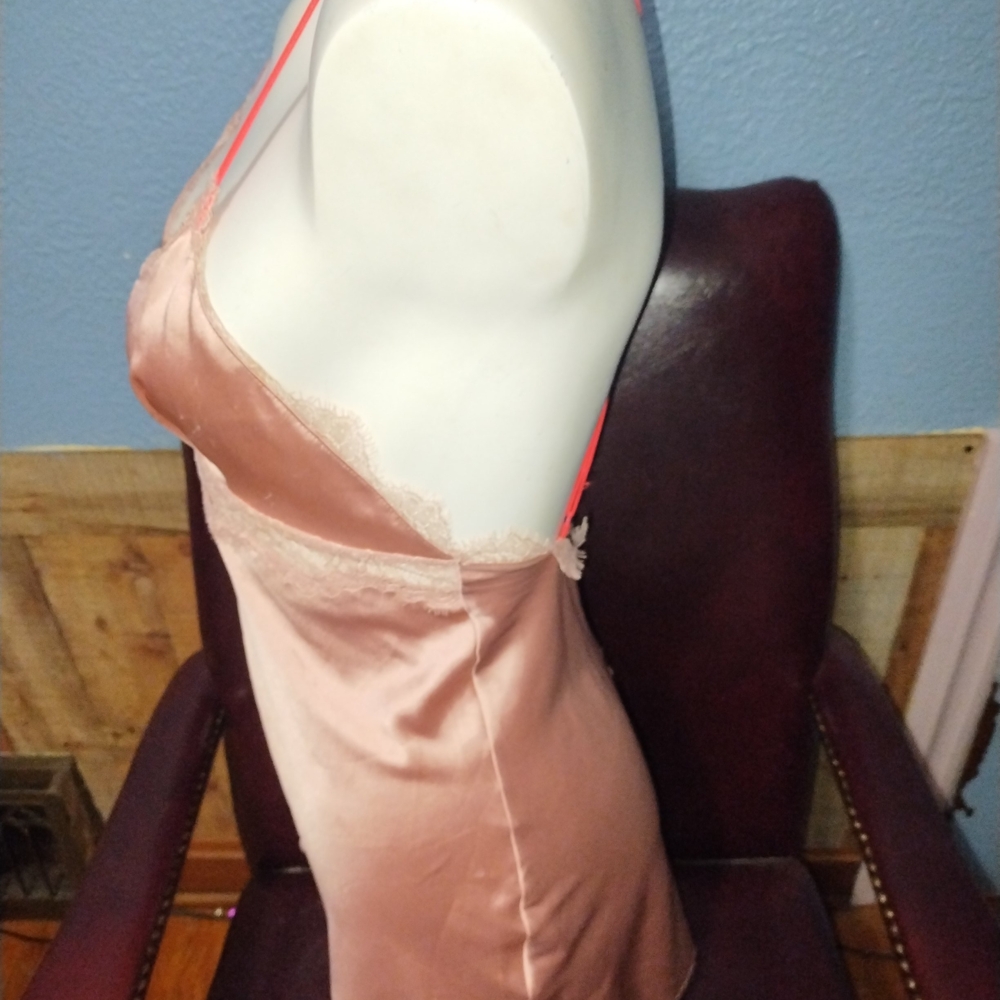 Victoria's Secret Peach Lace Trim Silky Slip - Picture 3 of 5